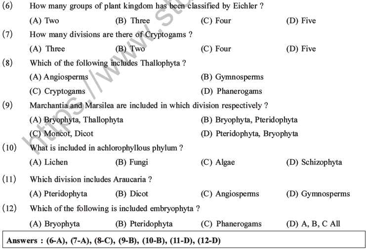 NEET Biology Classification Of Plant Kingdom MCQs Set A, Multiple ...